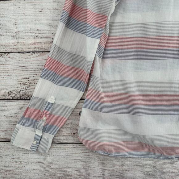 Toad & Co Organic Cotton Striped Button Down Shirt Womens Large White Red Blue - Picture 13 of 15